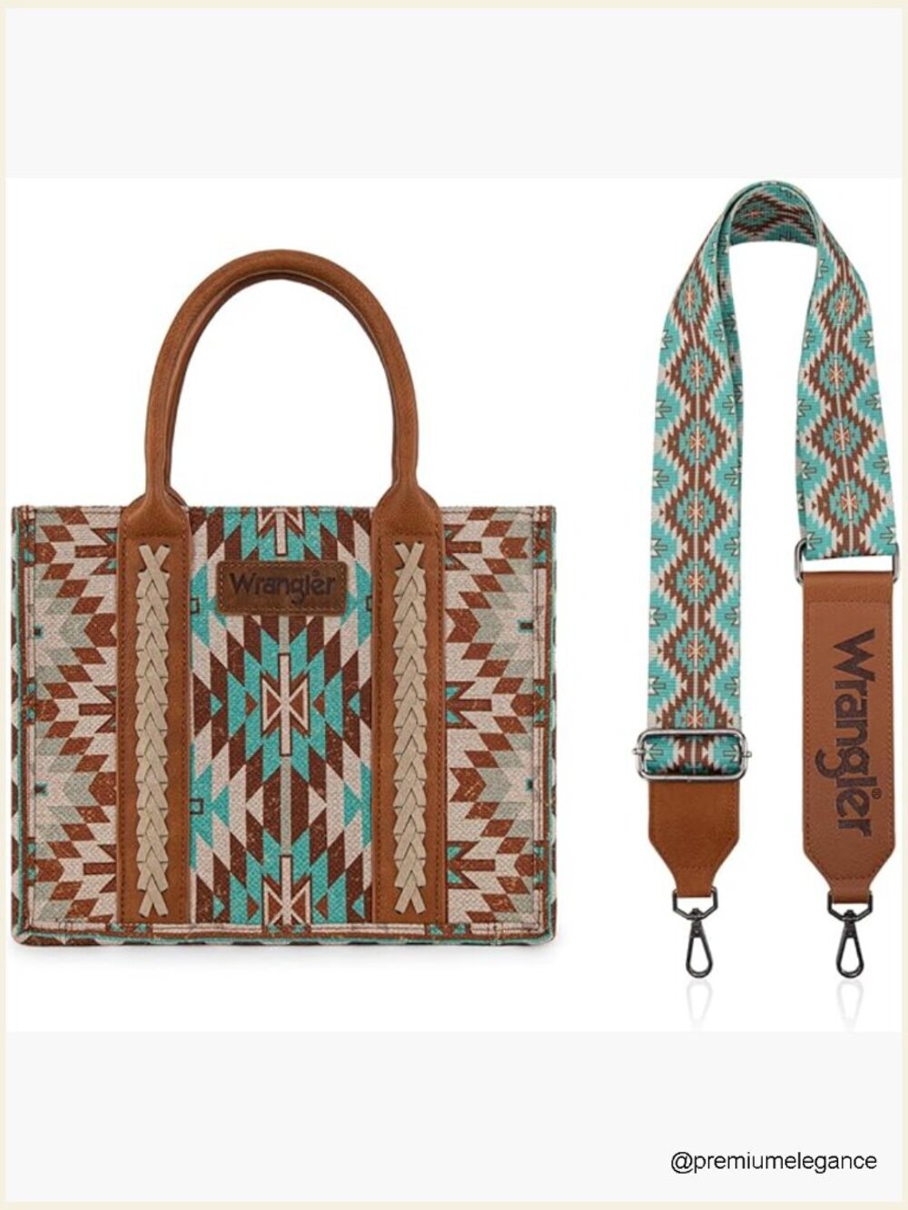 Boho Aztec Tote Bag with Leather Handles and Detachable Strap